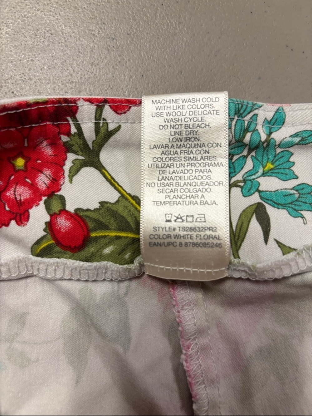 Terra & Sky White Floral Capri Pants with Pink, Yellow & Teal Flowers - Picture 5 of 6